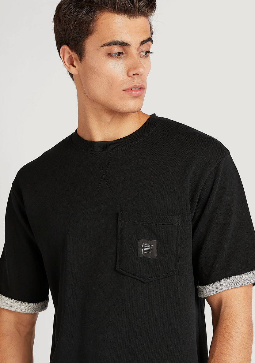 Solid T-shirt with Chest Pocket and Crew Neck-T Shirts-image-2