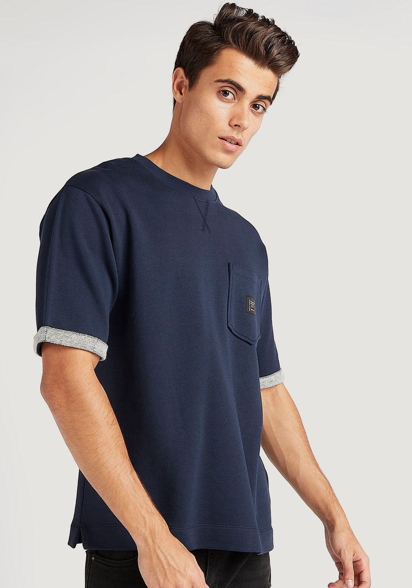 Solid T-shirt with Chest Pocket and Crew Neck-T Shirts-image-5