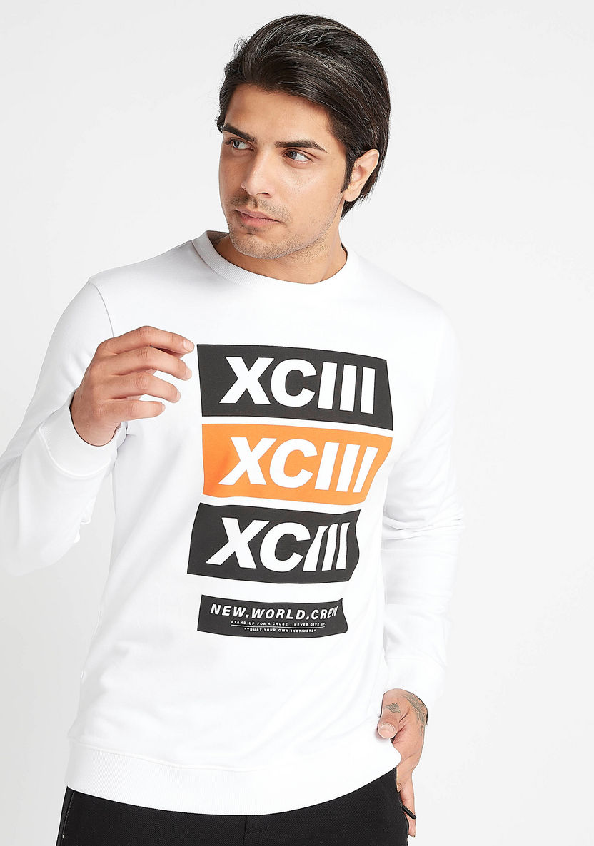 Printed Crew Neck Sweatshirt with Long Sleeves-Hoodies and Sweatshirts-image-0
