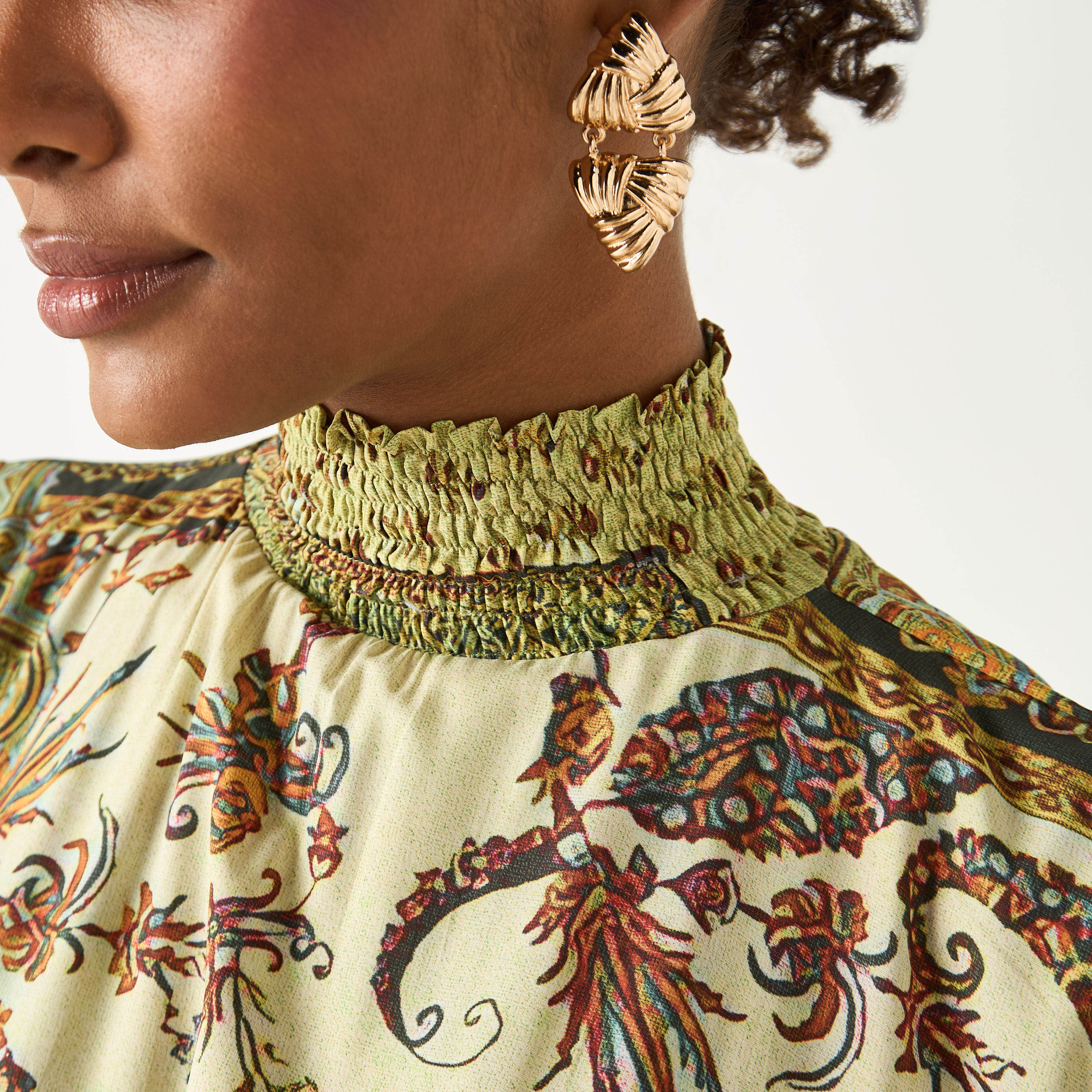 Golden Apple All-Over Print High Neck Dress with Long Sleeves-women-clothing-dresses-image-5