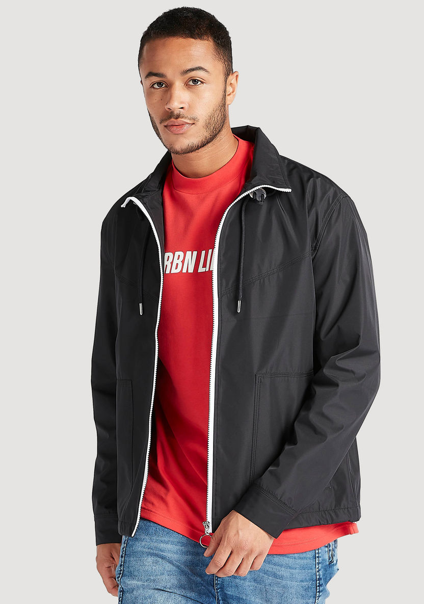 Solid Zip Through Lightweight Jacket with Long Sleeves and Pockets-Jackets-image-0