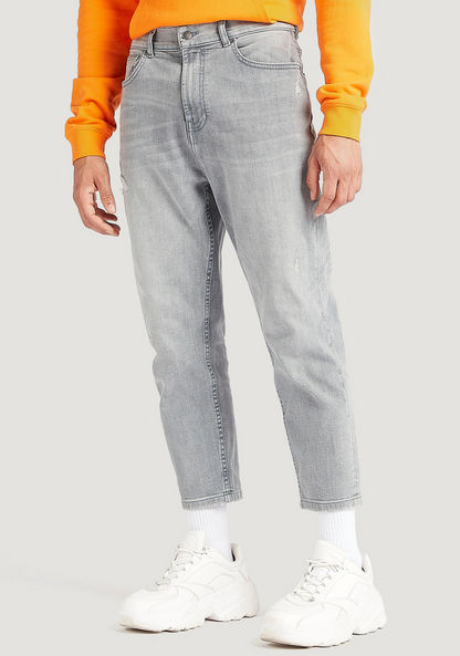 Ripped Mid-Rise Cropped Jeans with Button Closure-Jeans-image-0