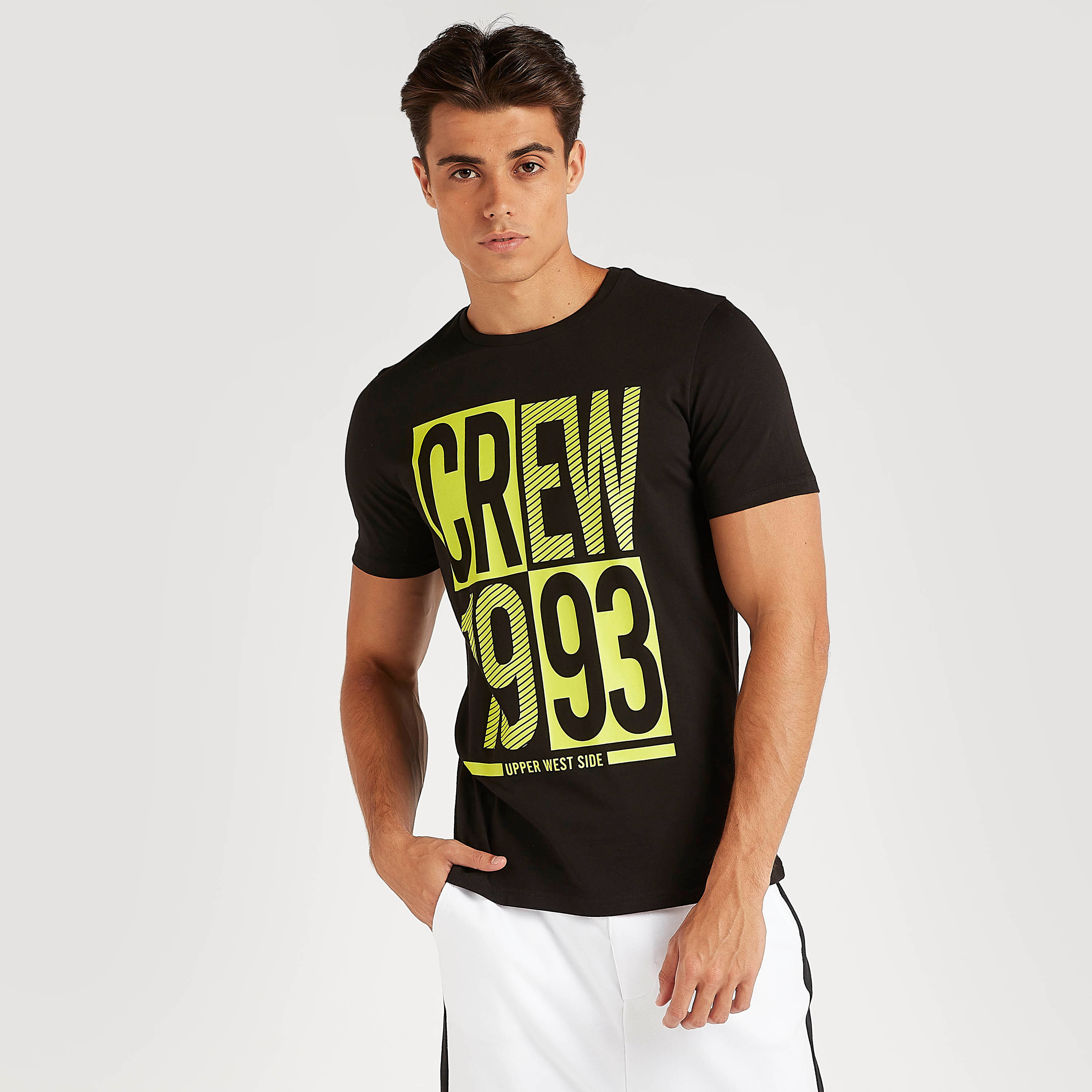 Typographic Print T-shirt with Short Sleeves and Crew Neck-men-clothing-tshirtsandpolos-tshirts-image-1