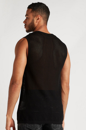 Sustainable Textured Sleeveless T-shirt with Crew Neck