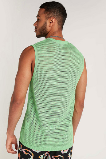 Sustainable Textured Sleeveless T-shirt with Crew Neck