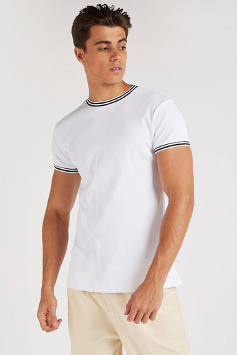 Sustainable Ribbed Crew Neck T-shirt with Tipping Detail