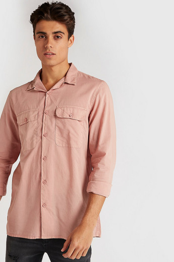 Sustainable Solid Shirt with Long Sleeves and Flap Pockets