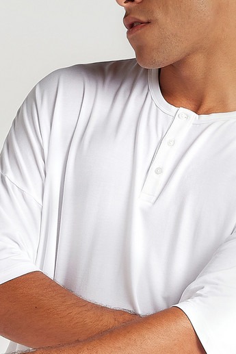 Sustainable Solid Longline T-shirt with Henley Neck