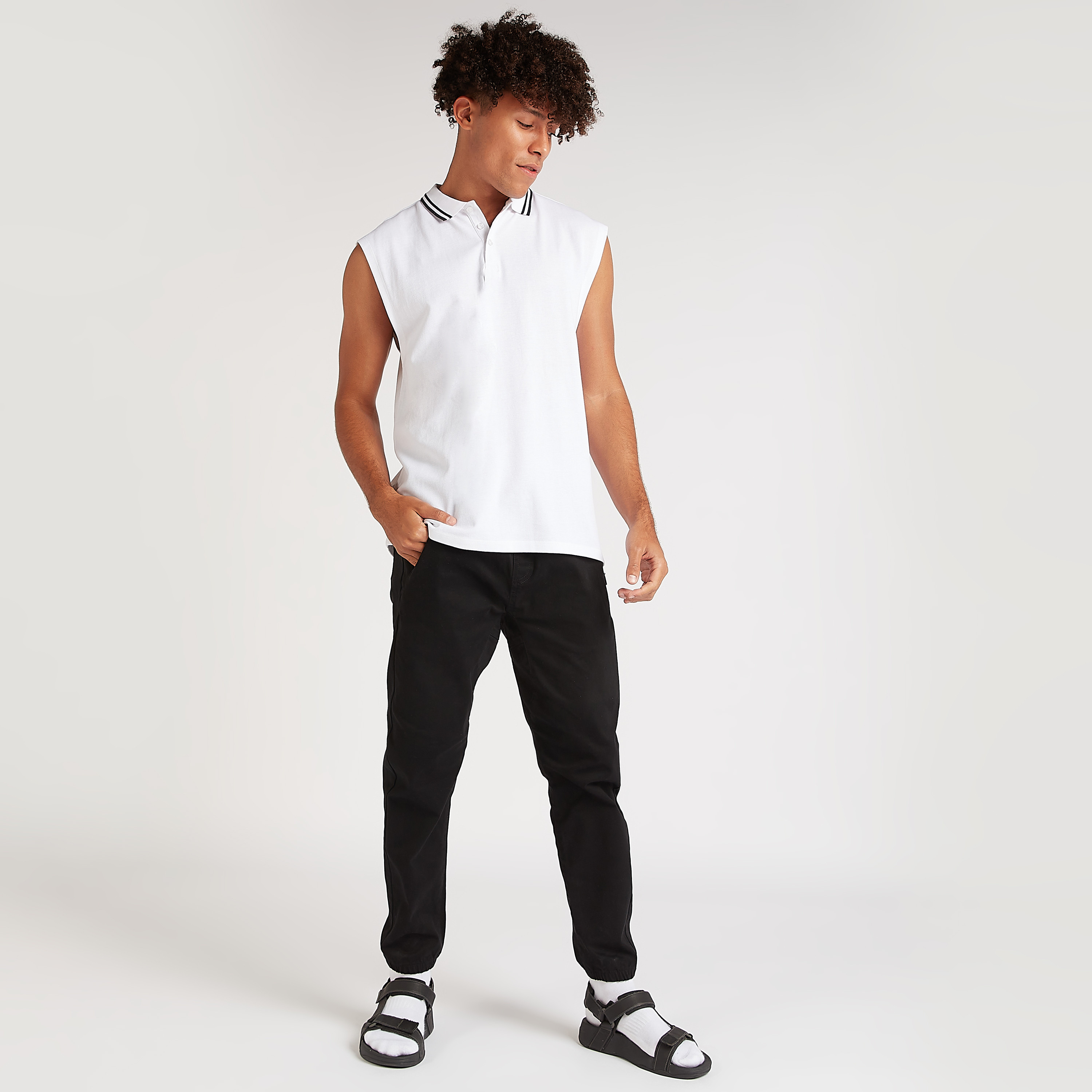 Solid Sleeveless Polo T shirt with Collar Tipping