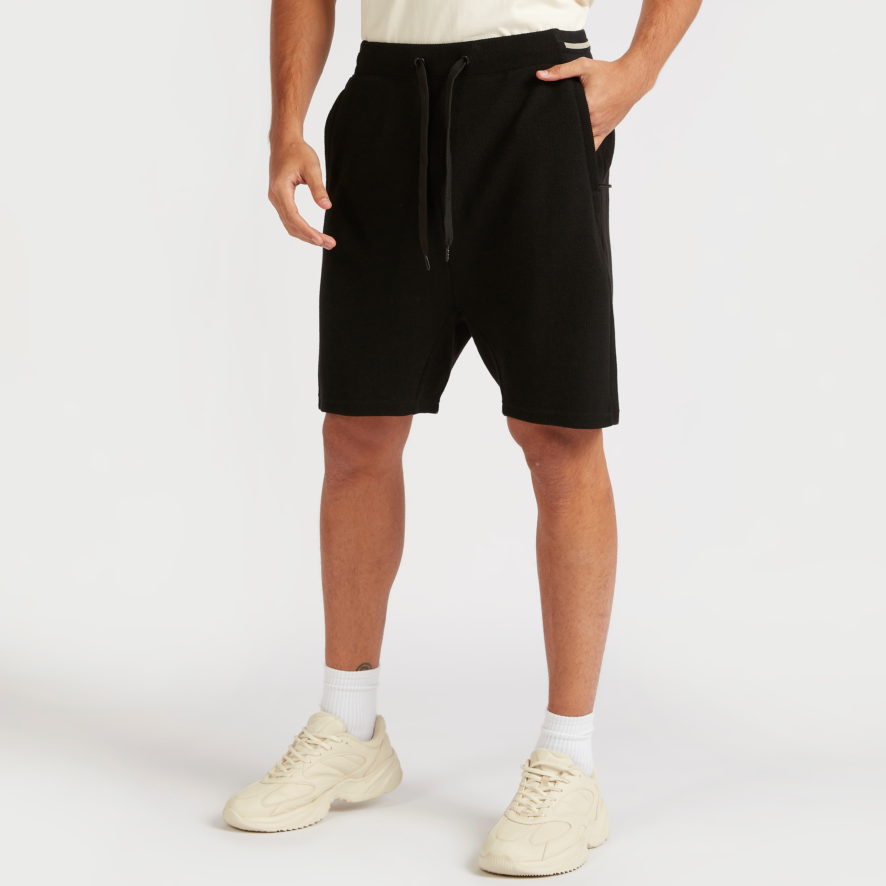 Textured Mid-Rise Shorts with Drawstring Closure-men-clothing-bottoms-shorts-image-1
