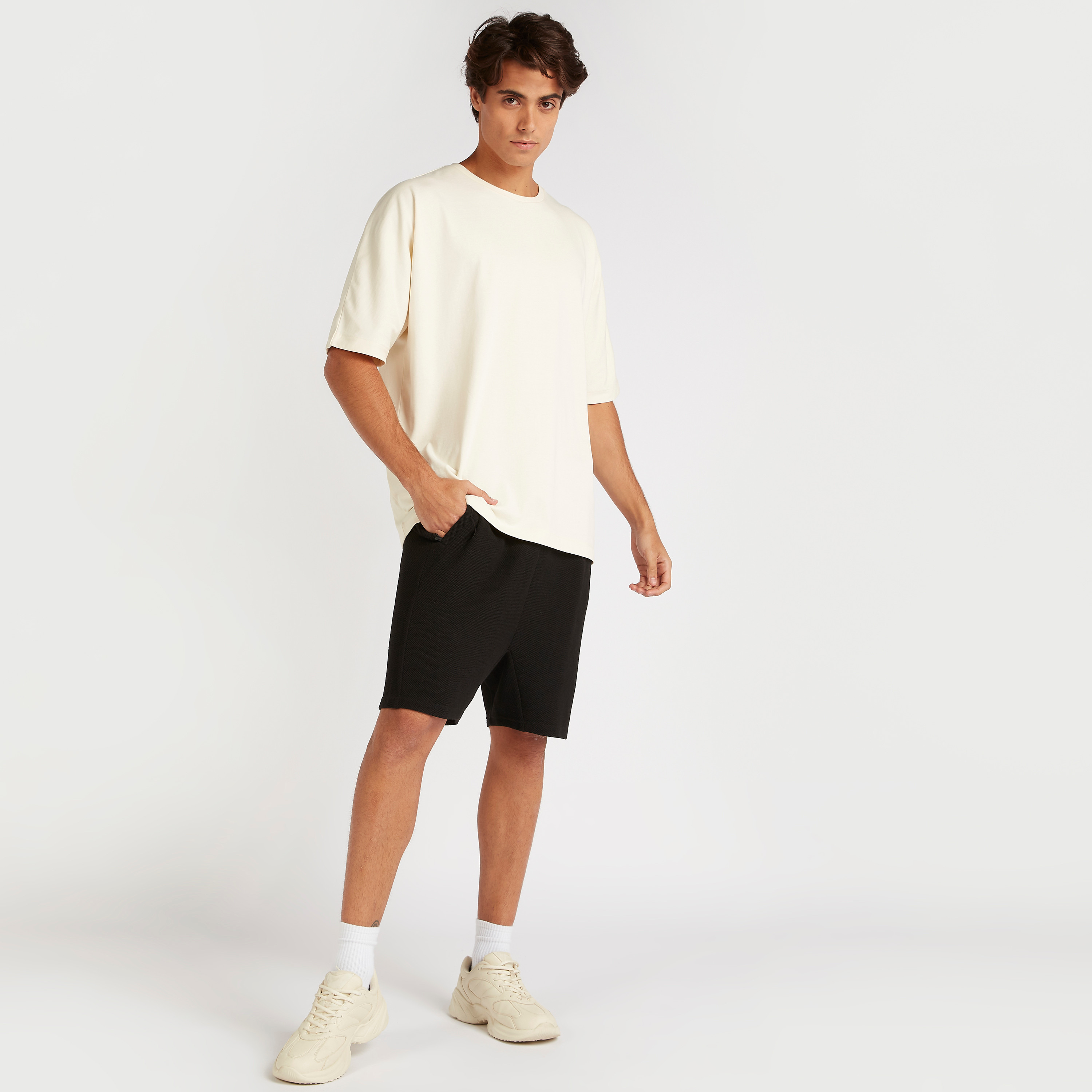 Textured Mid-Rise Shorts with Drawstring Closure-men-clothing-bottoms-shorts-image-2