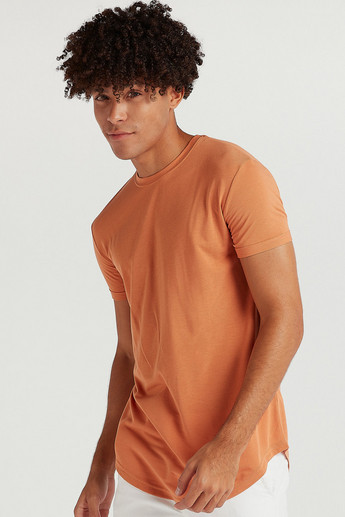 Solid Longline T-shirt with Crew Neck and Short Sleeves