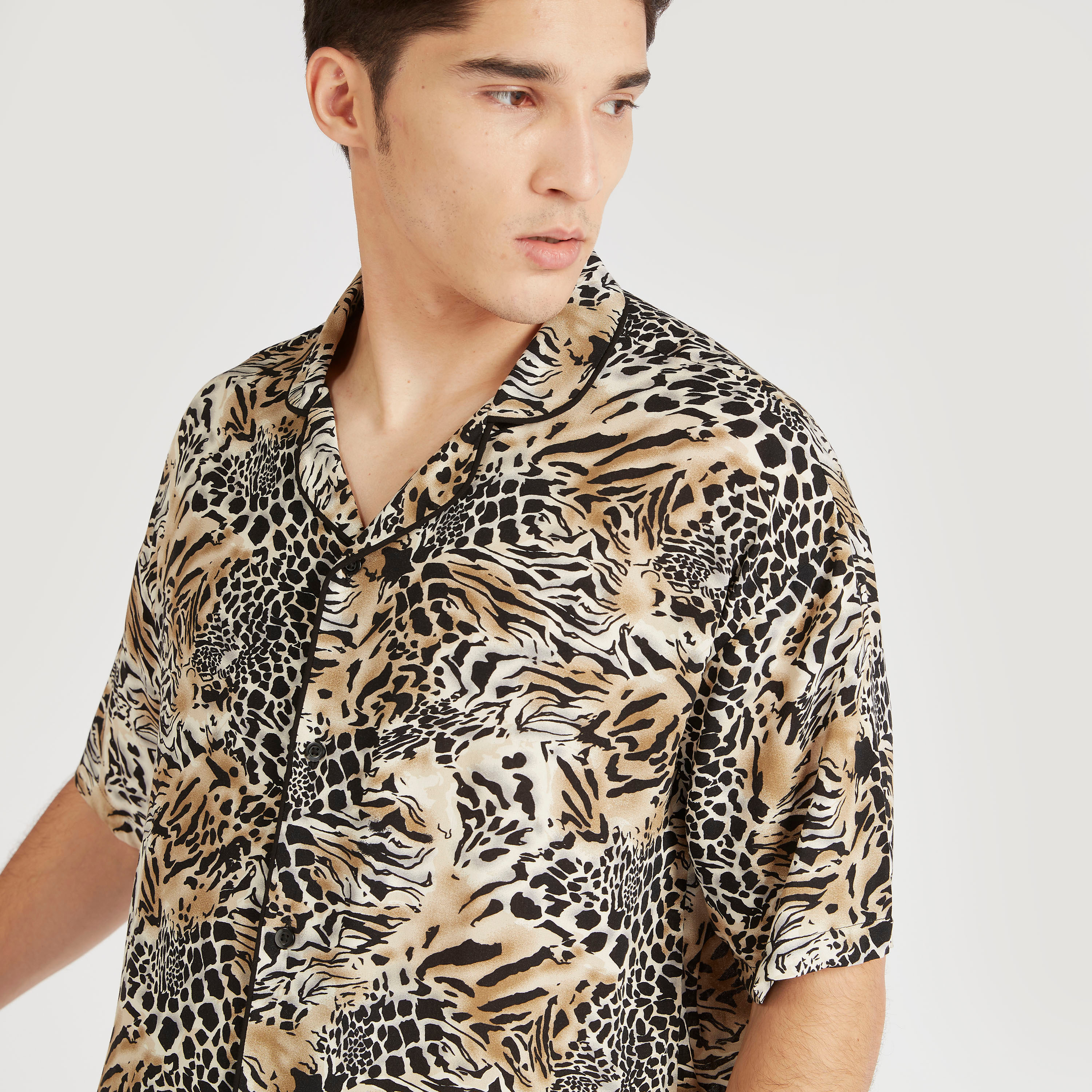 Leopard print short hot sale sleeve shirt mens