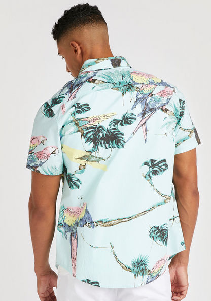 Printed Shirt with Spread Collar and Short Sleeves