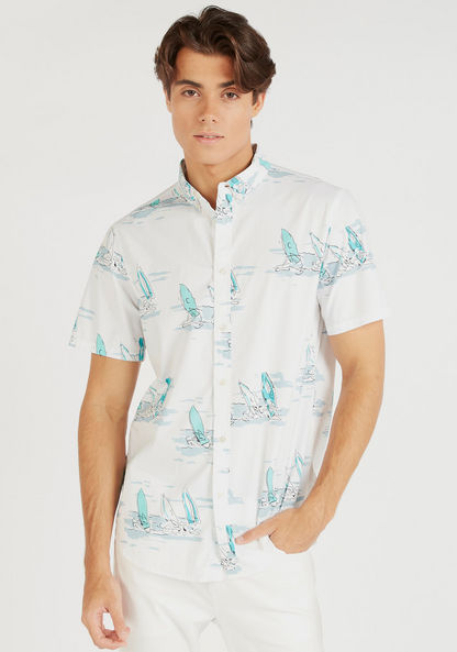 Printed Shirt with Button Down Collar and Short Sleeves