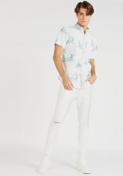 Printed Shirt with Button Down Collar and Short Sleeves