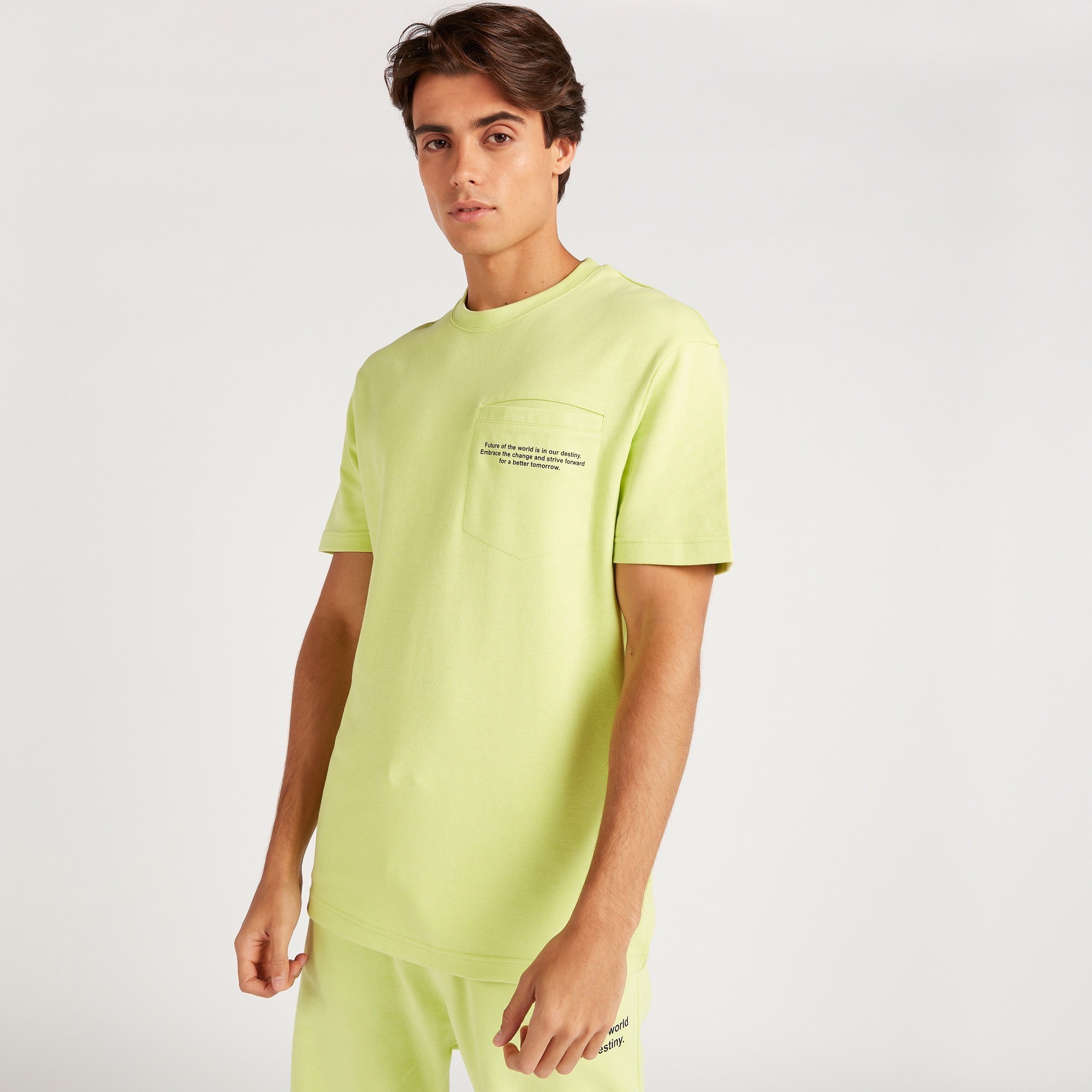 Slogan Print Crew Neck T-shirt with Short Sleeves-men-clothing-tshirtsandpolos-tshirts-image-1