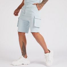 Solid Cargo Shorts with Drawstring Closure