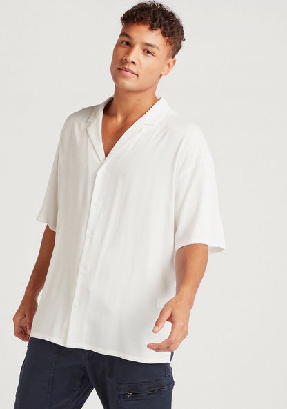 Solid Shirt with Camp Collar and Short Sleeves