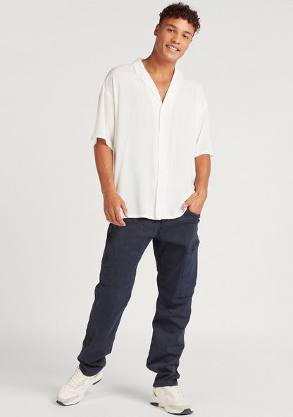 Solid Shirt with Camp Collar and Short Sleeves