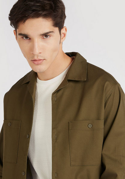 Solid Jacket with Chest Pocket and Long Sleeves