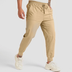 Solid Mid-Rise Joggers with Drawstring Closure