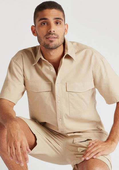 Solid Relaxed Fit Shirt with Short Sleeves and Pockets-Shirts-image-0