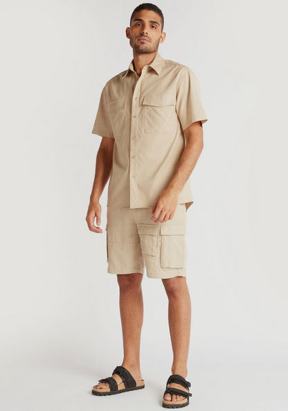 Solid Relaxed Fit Shirt with Short Sleeves and Pockets-Shirts-image-1