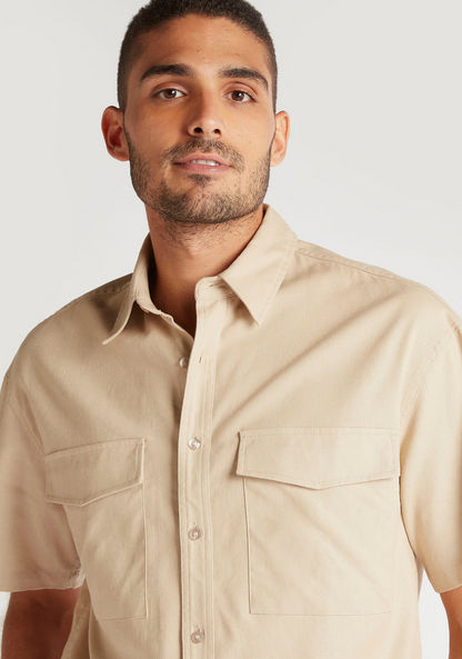 Solid Relaxed Fit Shirt with Short Sleeves and Pockets-Shirts-image-2