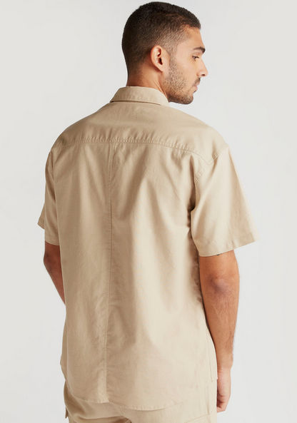 Solid Relaxed Fit Shirt with Short Sleeves and Pockets-Shirts-image-3
