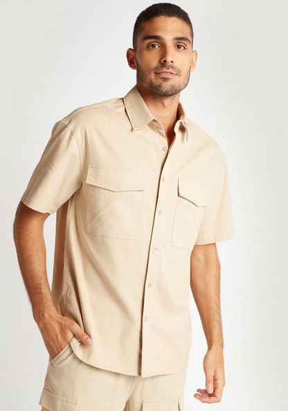 Solid Relaxed Fit Shirt with Short Sleeves and Pockets-Shirts-image-4