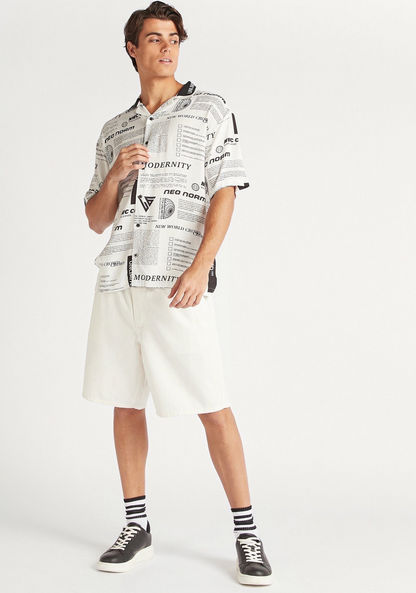 All-Over Print Shirt with Spread Collar and Short Sleeves
