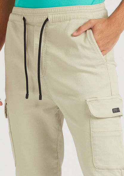 Solid Mid-Rise Cargo Pants with Drawstring Closure