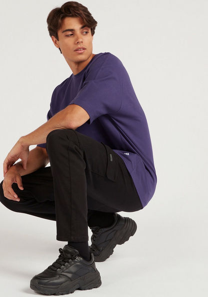 Solid Mid-Rise Cargo Pants with Drawstring Closure