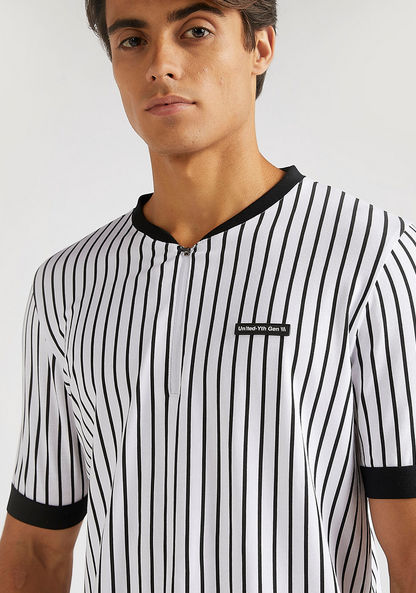 Striped T-shirt with Henley Neck and Short Sleeves