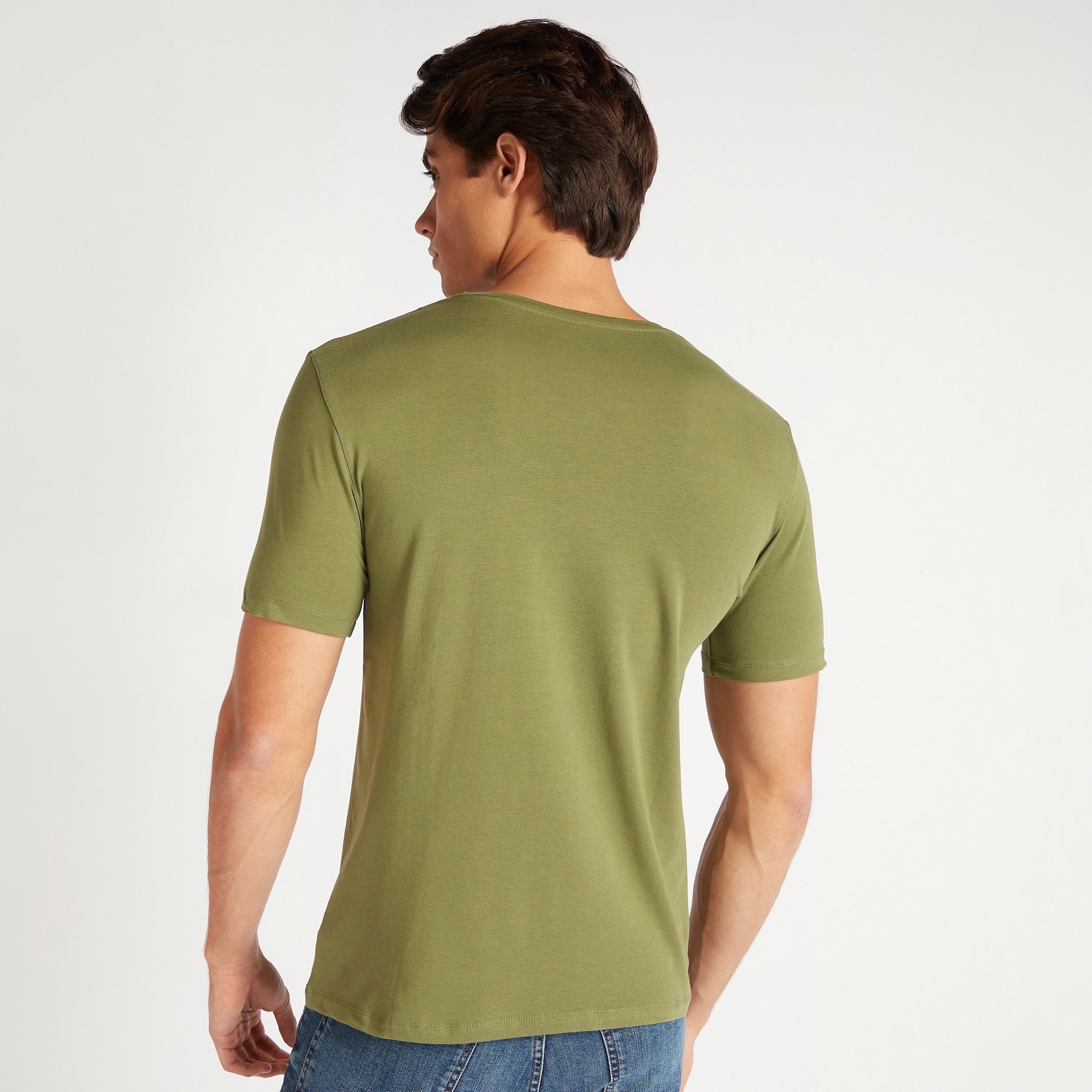 Solid V-neck Slim Fit T-shirt with Short Sleeves-men-clothing-tshirtsandpolos-tshirts-image-4