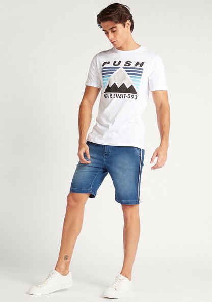 Solid Denim Mid-Rise Shorts with Pockets and Drawstring