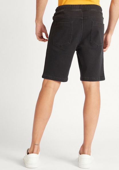 Solid Denim Mid-Rise Shorts with Pockets and Drawstring