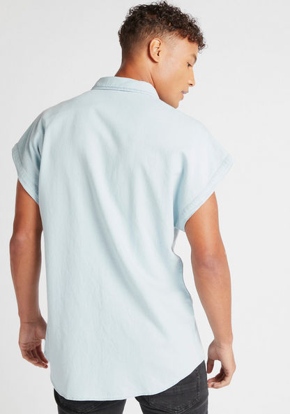Solid Shirt with Extended Sleeves and Chest Pocket