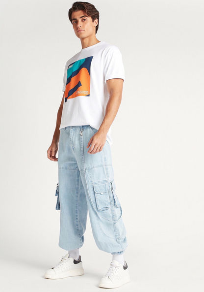 Solid Mid-Rise Relaxed Fit Joggers with Suspender Straps