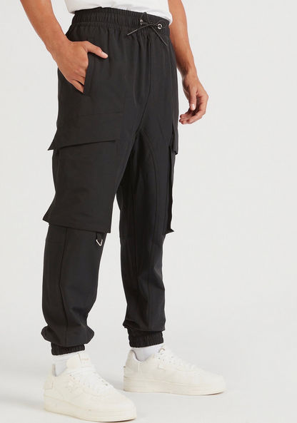 Solid Cargo Joggers with Drawstring Closure and Pockets