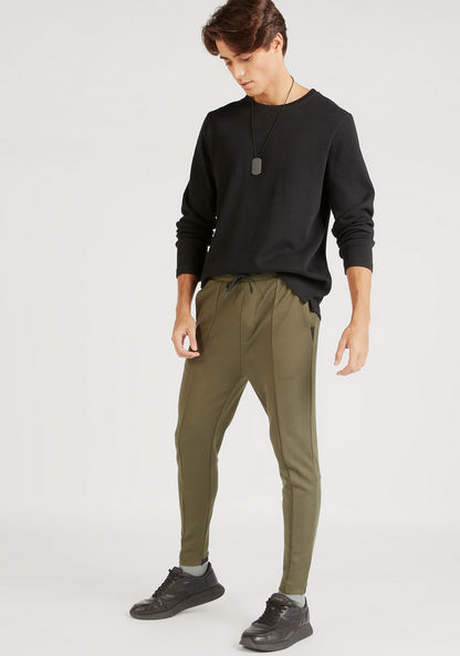 Solid Mid-Rise Joggers with Drawstring Closure and Pockets