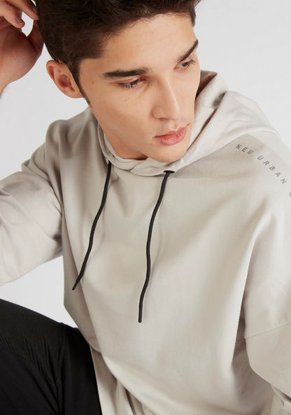 Solid Longline Text Detail T-shirt with Hood 