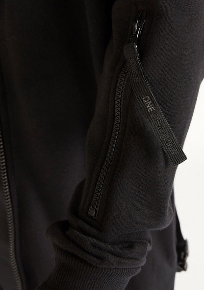 Solid Zip Through Longline Jacket with Hood and Pockets