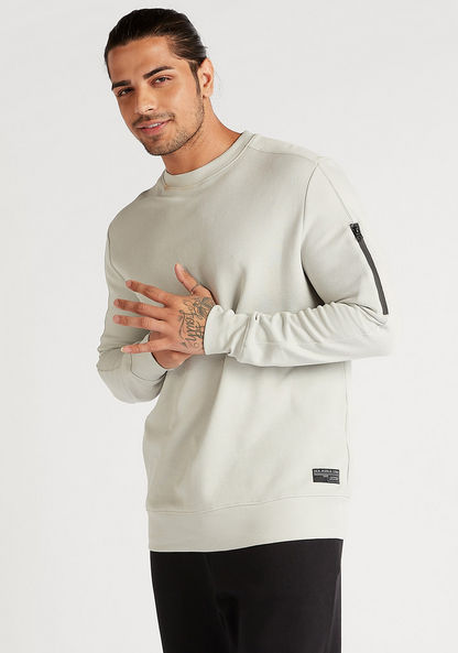 Solid Sweatshirt with Long Sleeves and Zipper Detail-Sweatshirts-image-0