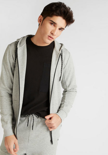 Textured Hooded Jacket with Long Sleeves and Zip Closure