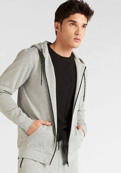Textured Hooded Jacket with Long Sleeves and Zip Closure