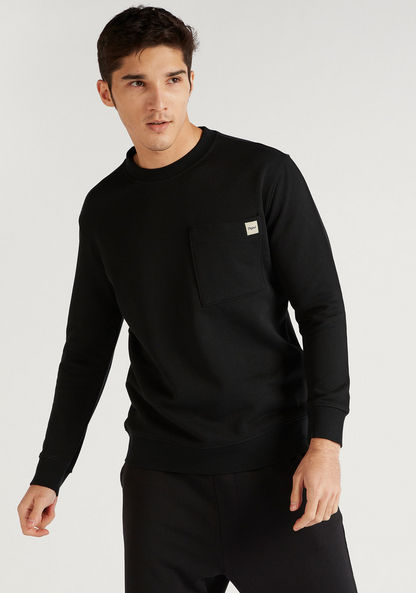 Solid Sweatshirt with Long Sleeves and Front Pocket