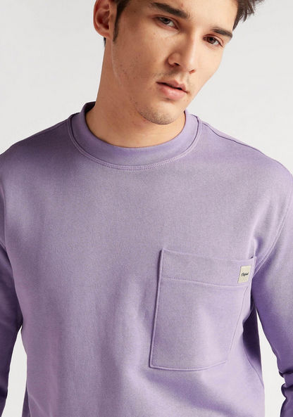Solid Sweatshirt with Long Sleeves and Front Pocket-Sweatshirts-image-3