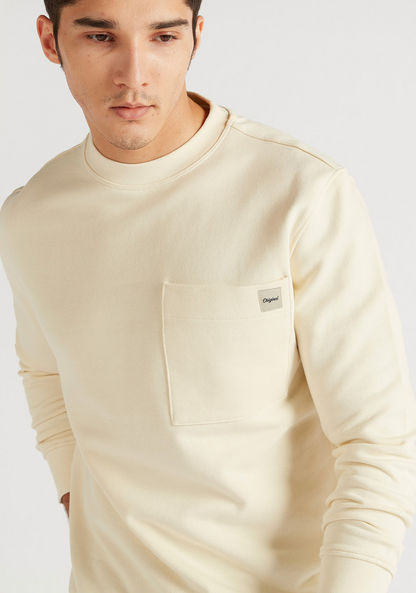 Solid Sweatshirt with Long Sleeves and Front Pocket-Sweatshirts-image-2